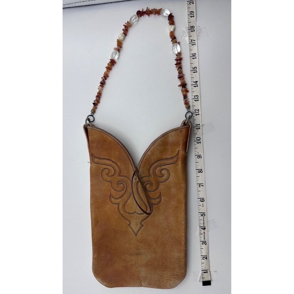 Vintage Tony Lama Tooled Leather Pouch Boot Bag Purse Beaded Strap